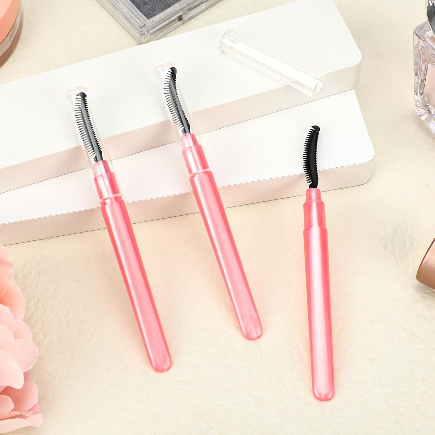 3 Pcs Silicone Lash Definer with Dust Lid Eyelash Comb Mascara Separator Brow Grooming Brush (Pink)-FemmiqueWomen