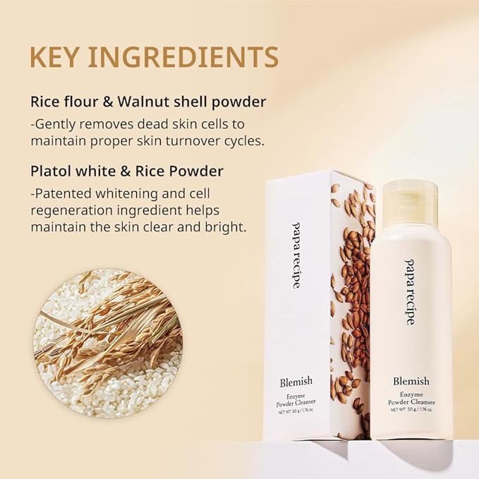 Papa Recipe Blemish Enzyme Powder Rice Cleanser – Gentle Triple Exfoliation with Papain, PHA & Rice Powder – Low pH Korean Skincare Face Wash for Clearer, Radiant Skin-FemmiqueWomen