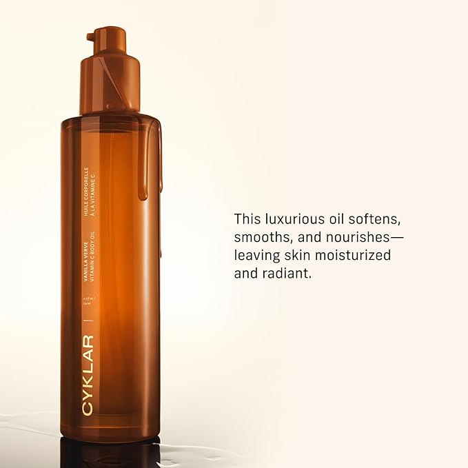 Vitamin C Body Oil for Women and Men. Moisturizing Vanilla Verve Scented Body Serum for Glowing Skin. Nourishing, Hydrating After-Shower and Bath Skin Care Moisturizer, 4.2 Fl Oz-FemmiqueWomen