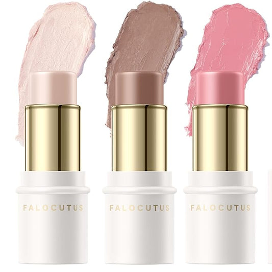 3 Pcs FAIR Contour Stick Set,Cream Blush & Highlighter Bronzer Pen,Long Lasting & Smooth Natural Face Contouring Illuminator,Professional Makeup Kit for All Skin-FemmiqueWomen