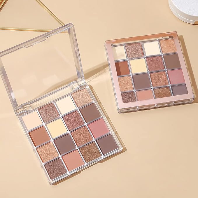 16 Girds Colorful Matte Shimmer Eyeshadow Palette for Eye Makeup,High Pigmented Eye Shadow Primers Powder Palet de sombras de ojos-Glitter Nude#-FemmiqueWomen