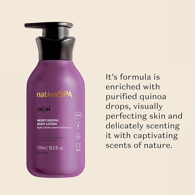 Nativa SPA by O Boticário, Açaí Moisturizing Body Lotion | Long-Lasting Hydration and Lightweight, Fragranced Moisturizer, 13.5 Ounce-FemmiqueWomen