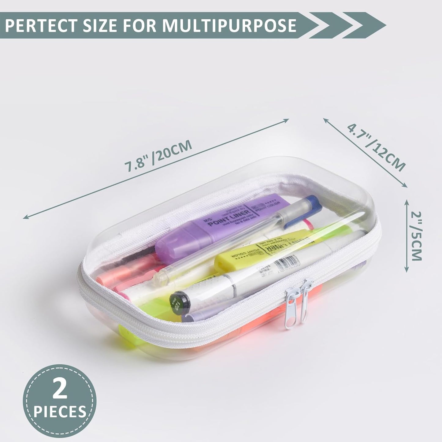 Set of 2 - Hard Sided Clear Zipper Case for Storage - Professional-Grade Plastic Hard Shell Zippered Organizers, Cosmetic Bag, Snack Bins-FemmiqueWomen