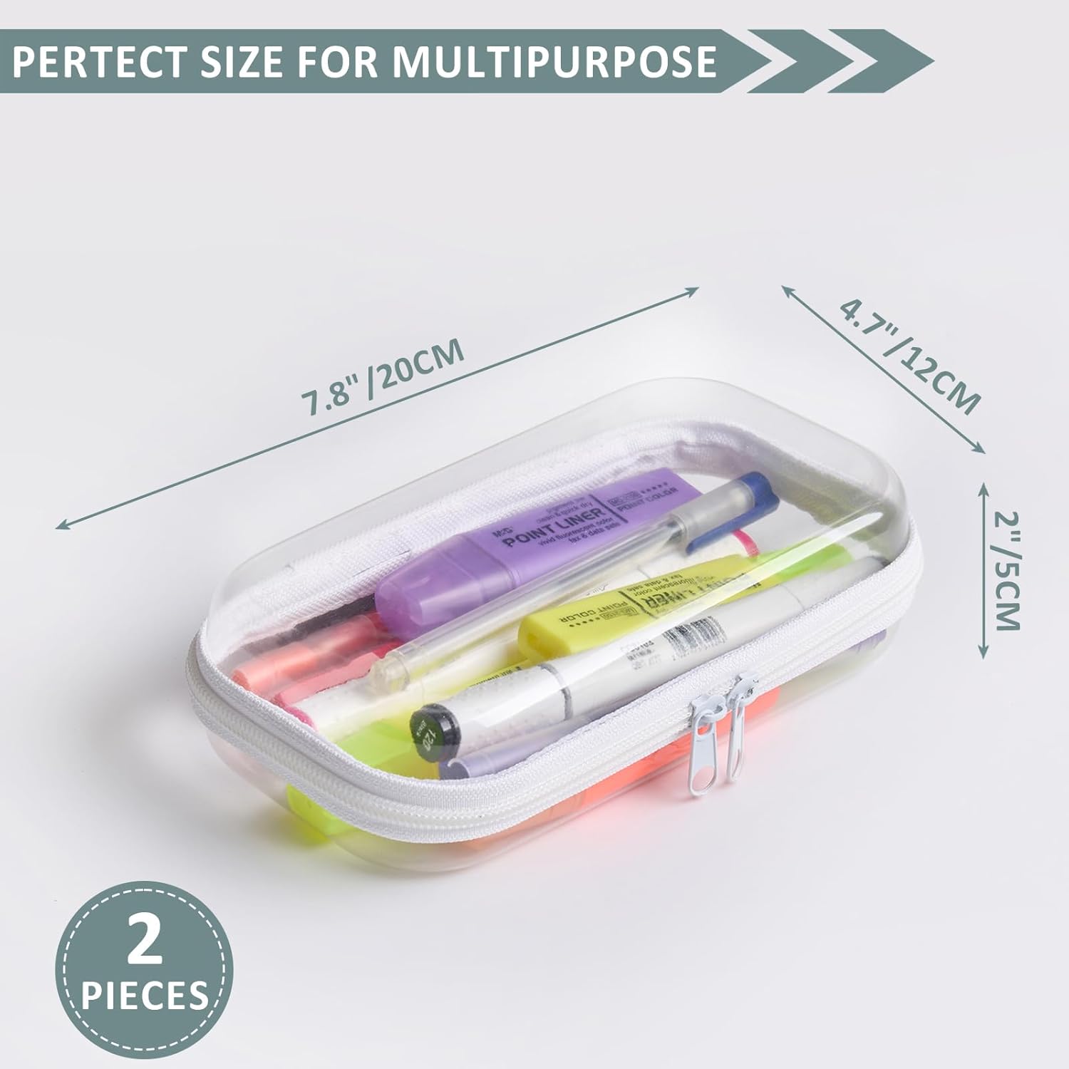 Set of 2 - Hard Sided Clear Zipper Case for Storage - Professional-Grade Plastic Hard Shell Zippered Organizers, Cosmetic Bag, Snack Bins-FemmiqueWomen