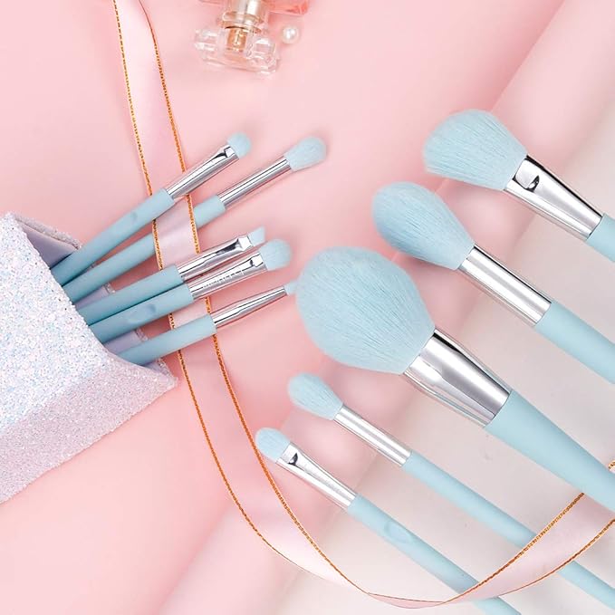 DUcare Makeup Brushes with Holder - 10Pcs Professional Synthetic Make Up Brushes Set for Blush Concealer Foundation Bronzer Powder Eyebrow Contour Eyeshadow Blending Makeup Brush Set, Ice Lake Blue-FemmiqueWomen