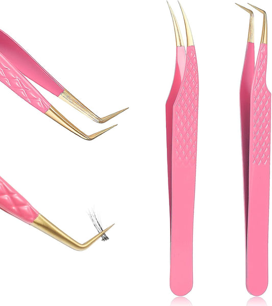 2pcs Lash Cluster Tweezers for Eyelash Extensions Straight and Curved Volume Lash Tweezers Set Lashes Cluster Tweezer for Volume Lashes Extensions, Crafting, Girls Women Beginners-FemmiqueWomen