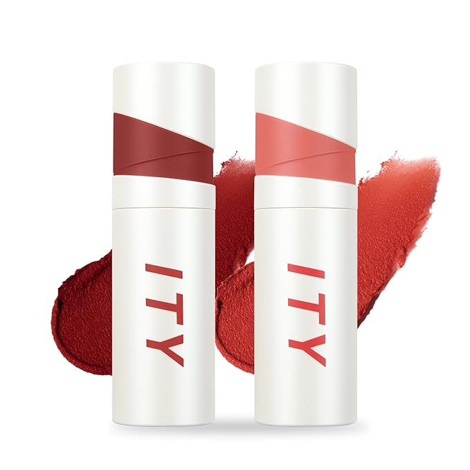 ITY Velvet Matte Finish Lip Stain-Mousse Textured Lip Clay, Conceals Lip Lines, Rich Pigment Lip Tint Lipsticks,2 Pack, 0.14 oz (4g) in Ruby, Radiance-FemmiqueWomen