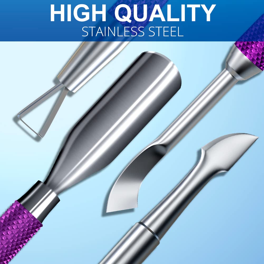 2PCS Metal Deep Purple Cuticle Pusher and Cutter Remover Salon Quality Stainless Steel Gel Nail Polish Peeler Scraper Durable Manicure and Pedicure Cleaner Tool For Fingernail and Toenail-FemmiqueWomen