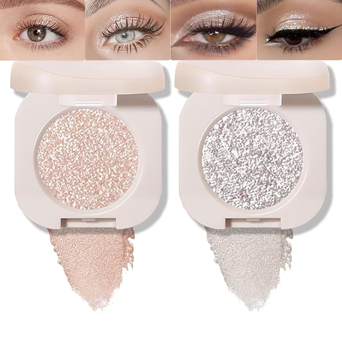 2Pcs Single Color Glitter Eyeshadow, Light Monochrome Pressed Glitter Matte Shimmer Eyeshadow, Talc-Free, Paraben-Free, Cruelty-Free, Lightweight Long-Lasting Single Eyeshadow Palette 11#+12#-FemmiqueWomen