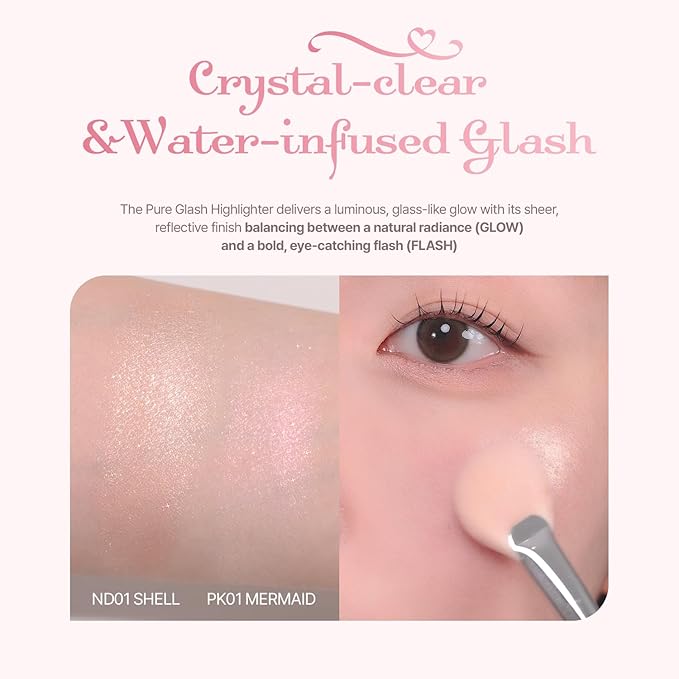 2aN Pure Glash Highlighter – Glass-Like Sheen Powder Highlighter for a Natural, Radiant Glow | Buildable, Long-Lasting, Lightweight Formula (MERMAID, 0.8oz)-FemmiqueWomen