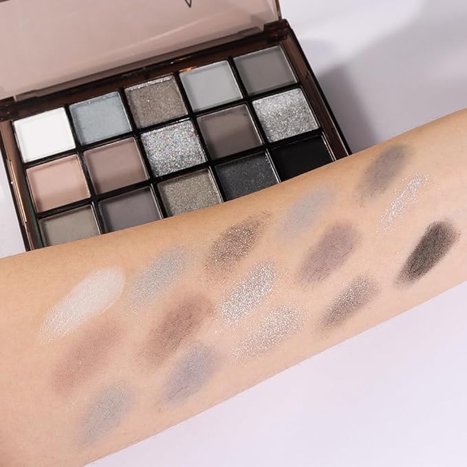 15 Colors Black Gray Silver Matte Shimmer Eyeshadow Palette for Eye Makeup,High Pigmented Brown White Eye Shadow Primers Powder Palet de sombras de ojos-FemmiqueWomen