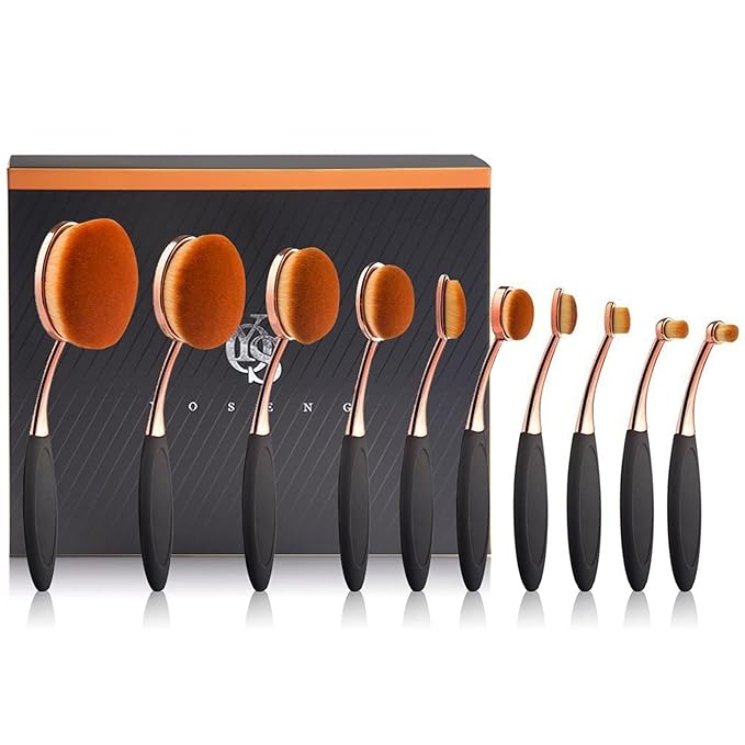 Yoseng Makeup Brushes Set 10Pcs Professional Oval Toothbrush Foundation Cream Contour Powder Blush Conceler Eyeliner Blending Brush New Fashionable Super Soft Cosmetic Brushes Tool with Box(Rose Gold)-FemmiqueWomen