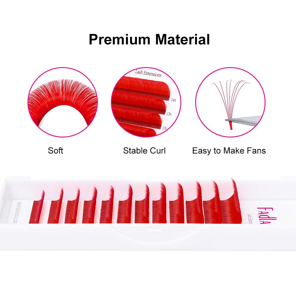 Colored Lash Extension Easy Fan Volume Lashes C Curl Self Blooming Lash Extensions Matte Rapid Volume Eyelashes Extension (Red Color 0.07-C, 8-14mm)-FemmiqueWomen
