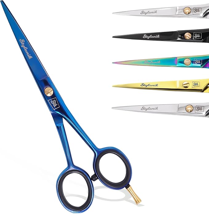 Hair Cutting Scissors-Professional Hairdressing Scissors for Women,Men,Hair Stylists,Salon,Barber- 6.5-Inch Stainless Steel Hair Scissors with Finger Rest (Classic Scissor Blue Titanium)