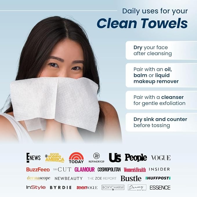 Clean Skin Club Clean Towels XL™, USDA Certified 100‪%‬ Biobased Dermatologist Approved Face Towel, Disposable Makeup Remover Dry Wipes, Facial Wash (4 pack)-FemmiqueWomen