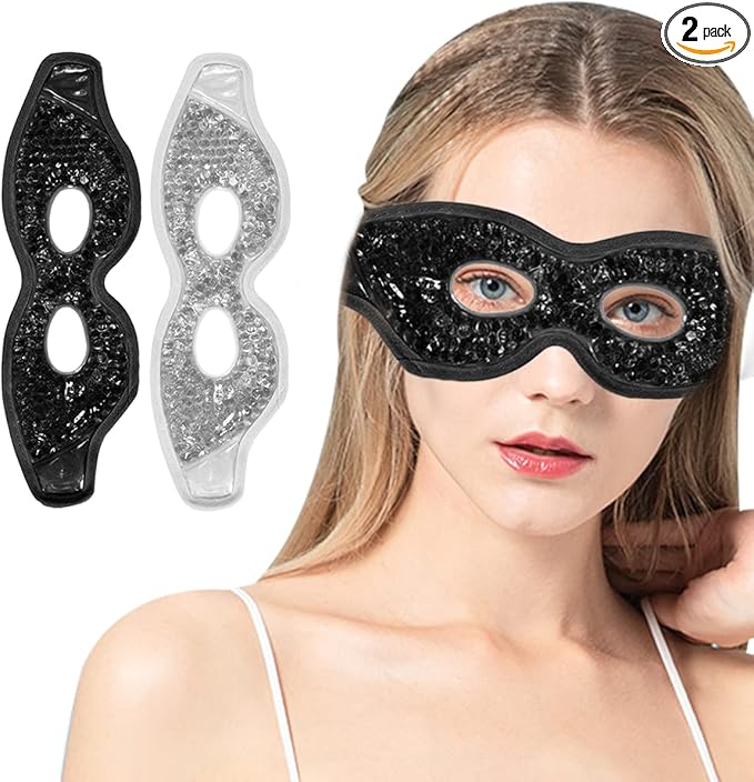 Jakuva 2PCS Cooling Eye Mask Sleeping Mask, Ice Eye Pads & Cold Eye Packs & Heat Cold Compress Pack Eye Spa Pad for Puffy Eyes,Puffiness,Headache,Stress Relief (Gray&Black)-FemmiqueWomen