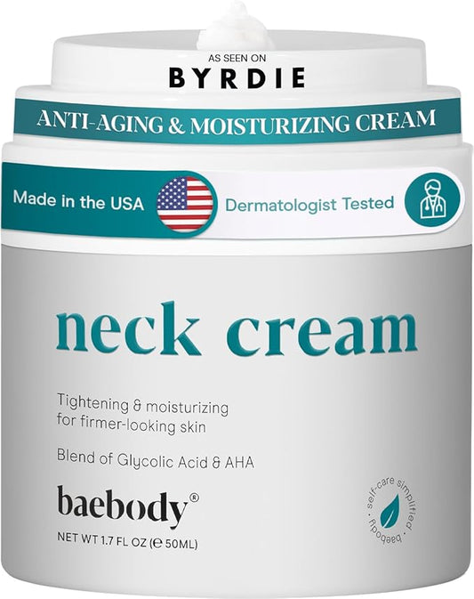 Baebody Firming Neck Cream with AHAs, CoQ10, Glycolic Acid, Green Tea for Sagging Skin, Fine Lines, Wrinkles, 1.7 Fl Oz-FemmiqueWomen