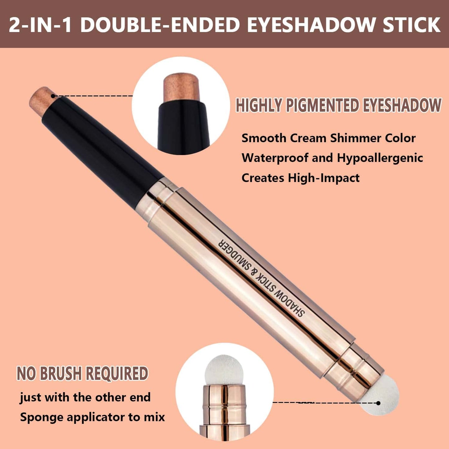 2 in 1 Cream Eyeshadow Stick, Shimmer Smooth Eyeshadow Pencil, Hypoallergenic Waterproof Long Lasting Eye Shadow Highlighter Stick Create High-Impact Multi-Dimensional Eyes Look(Champagne Shimmer #04)-FemmiqueWomen