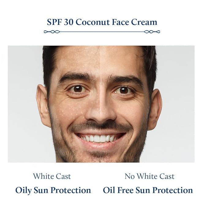 Blue Nectar Coconut Face Cream with SPF 30 Sunscreen for Men | Plant Based Oil Free Moisturizer for Face with Vitamin E |Sunscreen for Oily, Dry & Sensitive Skin (16 Herbs, 1.76 FlOz)-FemmiqueWomen