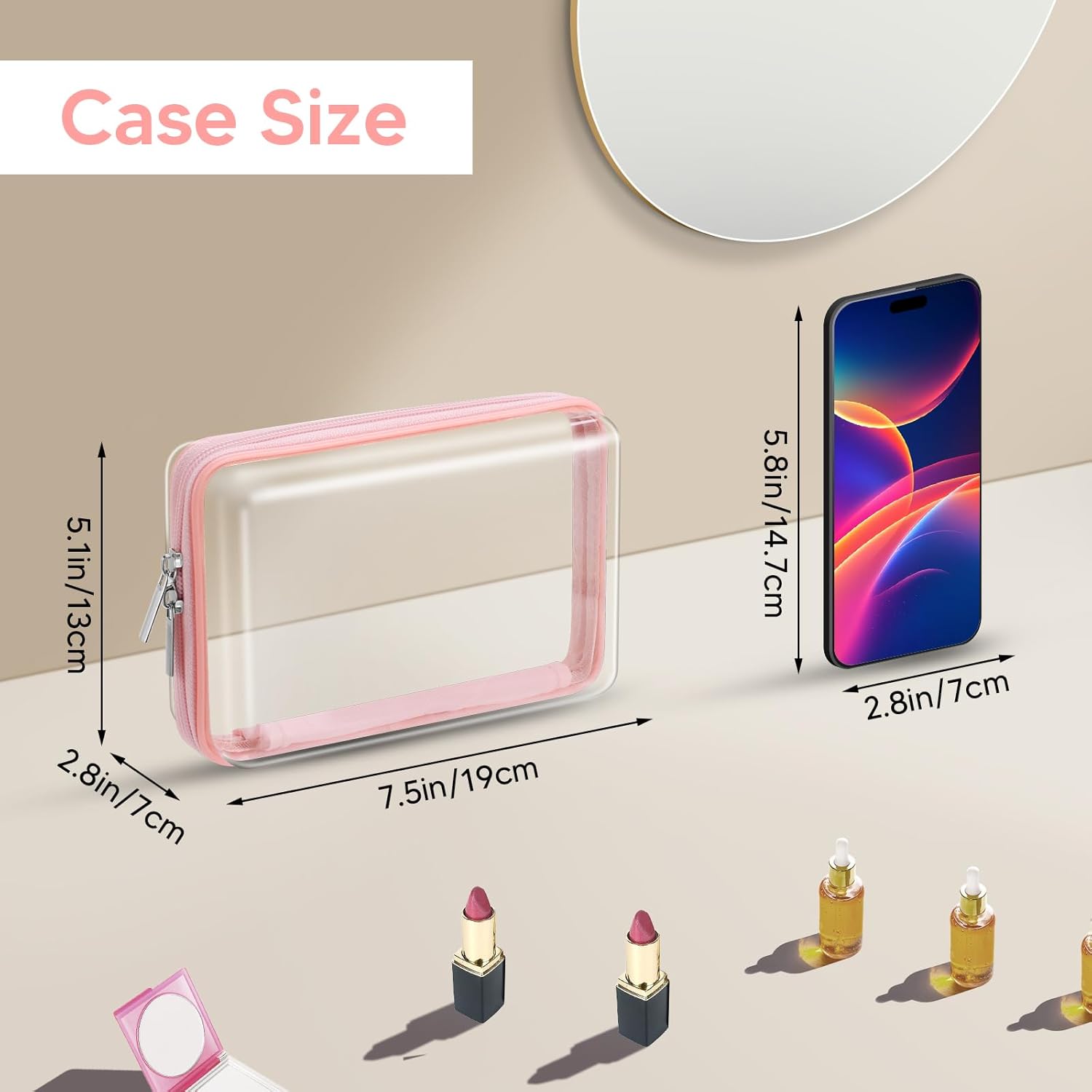 2 Pcs Clear Hard Zipper Case, Hard PC Plastic Cosmetic Travel Bag, Portable Travel Organizer Bins, Durable Makeup Bags for Toy Storage, Pencil Case(Pink Zipper)-FemmiqueWomen