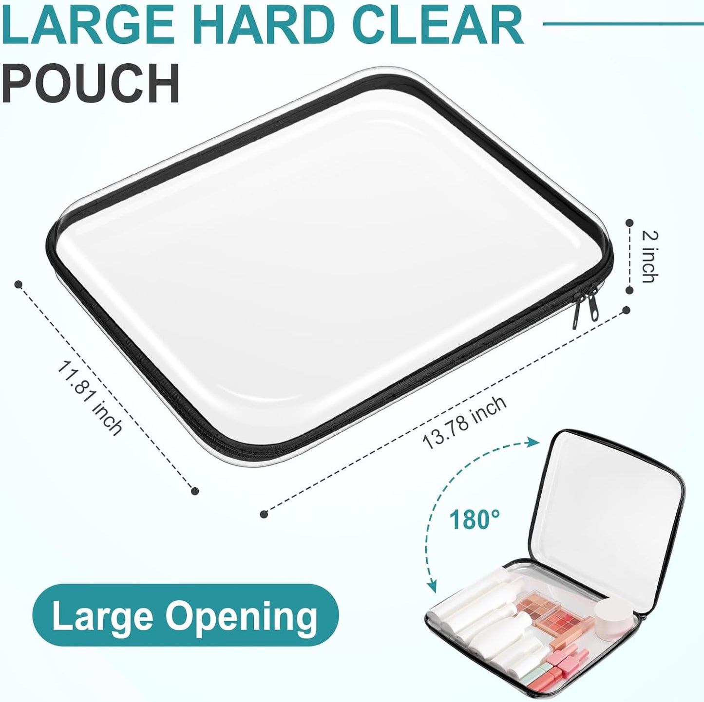 Sanwuta 6 Pcs Clear Hard Zipper Case Pencil Pouches Hard Plastic Zipper Pouches Makeup Bag Transparent Cases for Snacks Plastic Storage Organizer Box for Travel(Black,13.78 x 11.81 x 2 Inch)-FemmiqueWomen