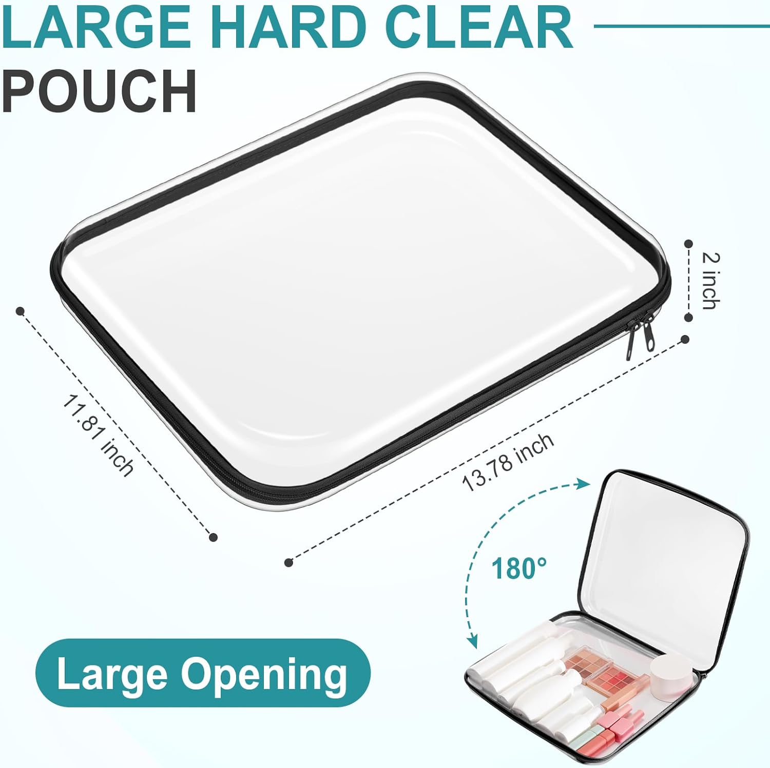 Sanwuta 6 Pcs Clear Hard Zipper Case Pencil Pouches Hard Plastic Zipper Pouches Makeup Bag Transparent Cases for Snacks Plastic Storage Organizer Box for Travel(Black,13.78 x 11.81 x 2 Inch)-FemmiqueWomen