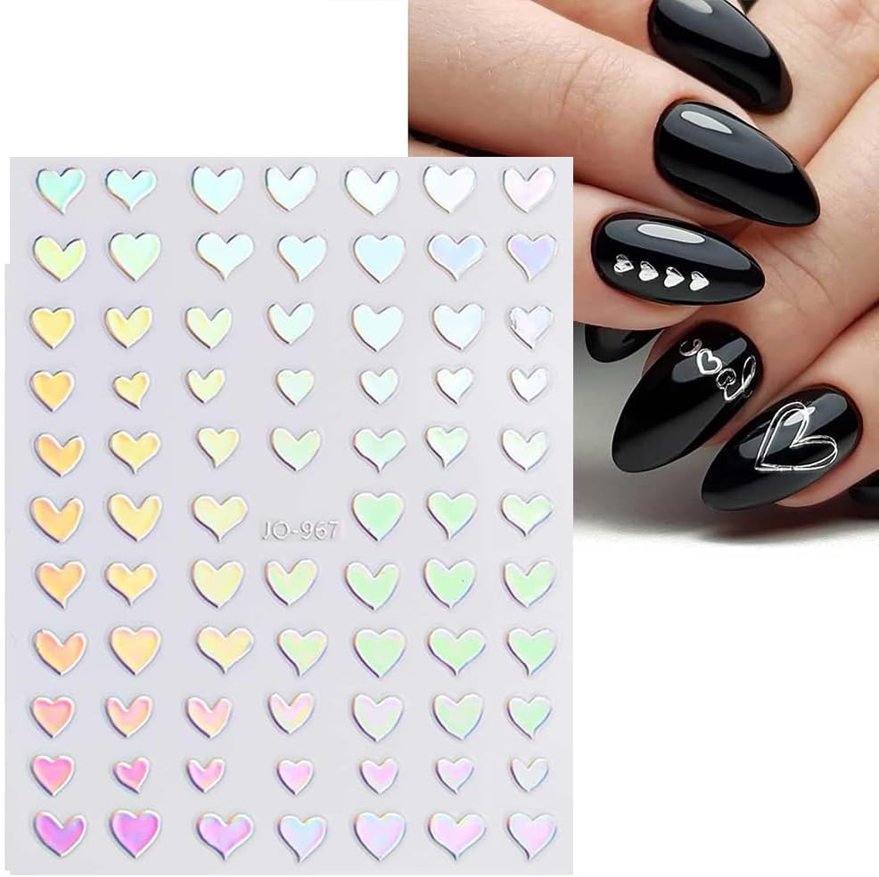 10 Sheets Aurora Nail Art Stickers 3D Pegatinas Uñas Holographic Laser Heart Star Moon Flame Nail Decals Self Adhesive Nail Stickers Nail Supplies DIY Nail Design Nail Art Decoration-FemmiqueWomen