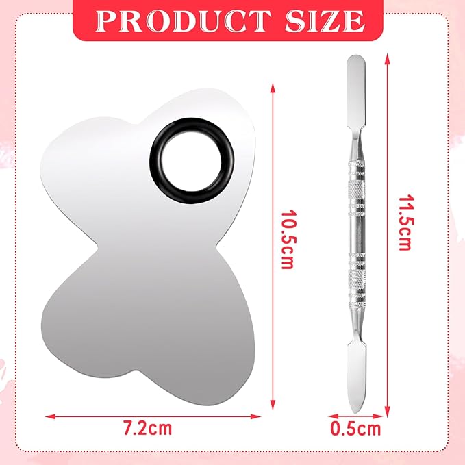 2 Pcs Stainless Makeup Mixing Palette,Tool for Mixing Foundation Nail-Art,Palette with A Stick,Storage Bag,Beauty Salon Color Cream Mixing Palette,Makeup Artist,Makeup Enthusiast (Butterfly Shaped)-FemmiqueWomen