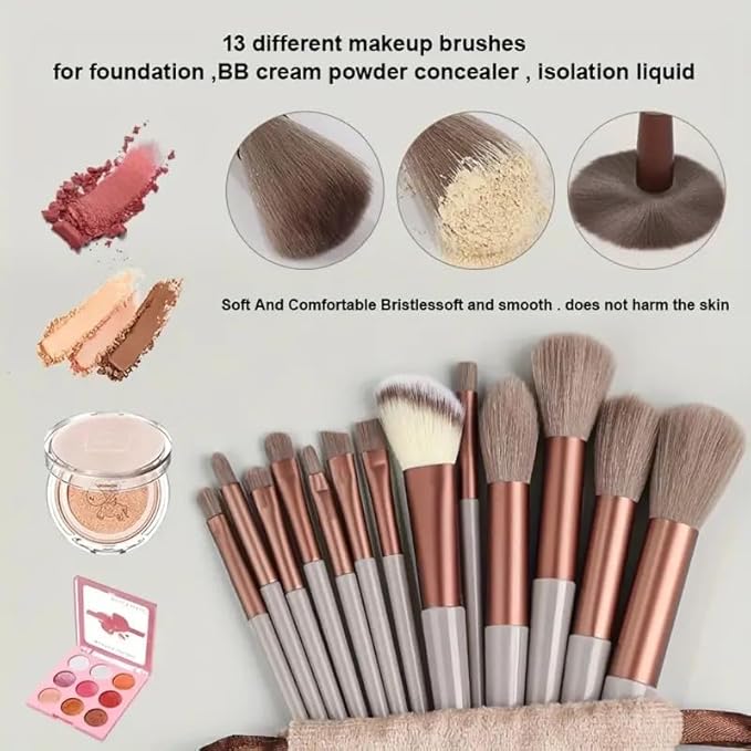Foundation Makeup Brush Set Kit | 13 Pcs Premium Synthetic Kabuki Eye Shadows Make Up Brushes + 1 Sponge + 1 Brush Bag for Travel and Home Use (PINK)-FemmiqueWomen