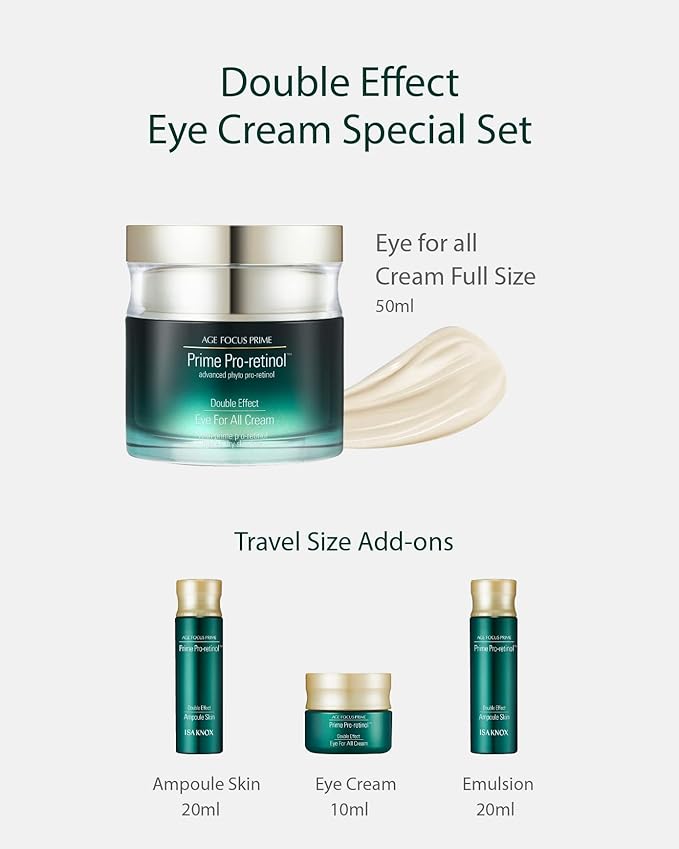 Isa Knox AGE FOCUS Prime Double Effect Eye For All Cream Set (3.4fl oz) - Korean Skincare Set, Lightweight Rich Eye Cream, Toner, Emulsion with Daytime Retinol,-FemmiqueWomen