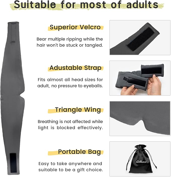 100% Handmade Bamboo Sleeping Eye Mask for Women for Men,Night Masks,Organic Sleep Mask,Blockout Eye Mask for Sleeping,Large Size Adjustable (1 PC, Dark Grey)-FemmiqueWomen