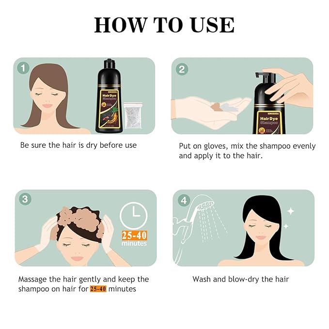 Black Tea Hair Dye Shampoo 3 in 1 for Gray Hair, Long-lasting & Natual Hair Color Shampoo, Herbal Ingredients Natural Shampoo Hair Dye Effect in Minutes, Gifts for Men Women 500ml-FemmiqueWomen