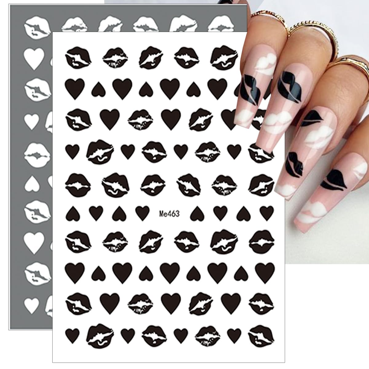 10 Sheets Valentine's Day Nail Art Stickers Sexy Lips Nail Decals 3D Holographic Heart Nail Stickers Self-Adhesive Design Black White Gold Silver Laser Valentines Stickers for Women Nail Decoration-FemmiqueWomen