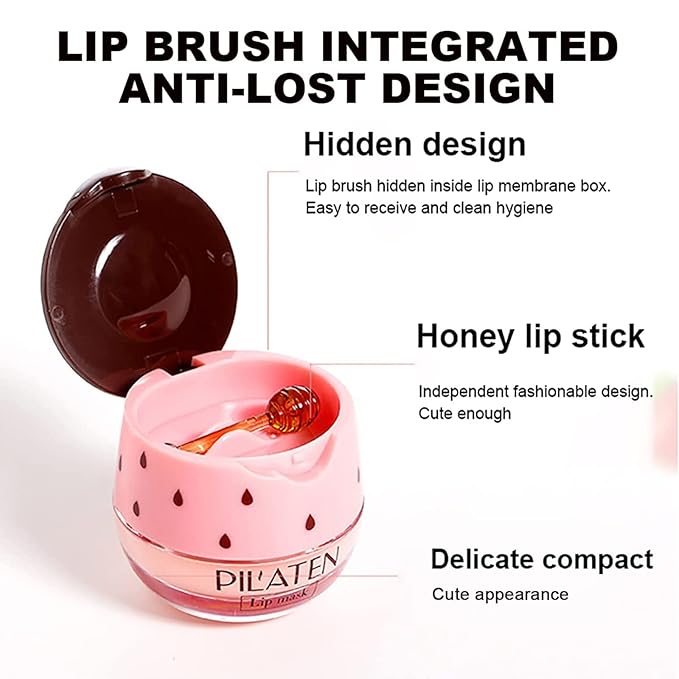 2PCS Bee Lip Balm Lip Balm Honey Pot, Strawberry Sleeping Lip Mask,Moisturizing Lip Balm with Stick,Hydrating & Prevention Dry and Cracked Lip Scrubs Exfoliator Lip Care Products(Strawberry)-FemmiqueWomen