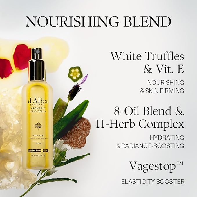 d'alba Piedmont Italian White Truffle First Aromatic Spray Serum, Fragrant VEGAN Glowy Antioxidant Face Mist, Deep Hydration Skin Firmness, Korean Skin Care (4.05 fl.oz)-FemmiqueWomen