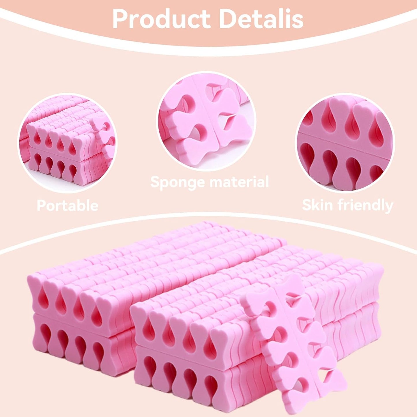 100PCS Sponge Toe Separator, Soft Toe Spreader Nail Art Finger Separator Divider Spacer Manicure Pedicure Tool for Nail Polish Salon Supplies (Pink)-FemmiqueWomen