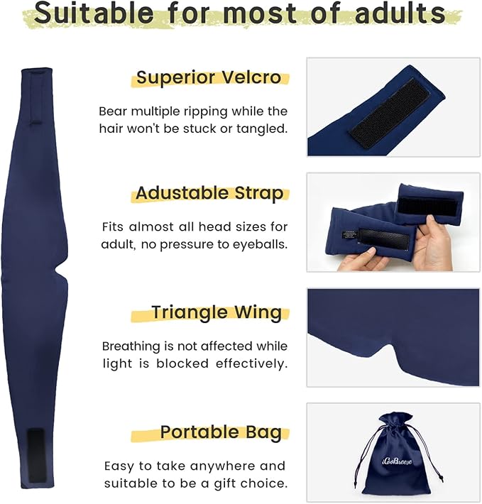 100% Handmade Bamboo Sleeping Eye Mask for Women for Men,Night Masks,Organic Sleep Mask,Blockout Eye Mask for Sleeping,Large Size Adjustable (Navy Blue)-FemmiqueWomen