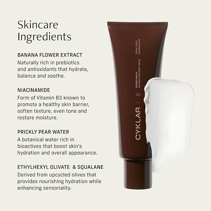 Nutrient Rich Body Cream. Sacred Santal Nourishing Moisturizer with Niacinamide and Banana Flower Extract. Deep Hydration, Thick Body Lotion, Dry Skin Cream for Women and Men, 8 Fl Oz-FemmiqueWomen