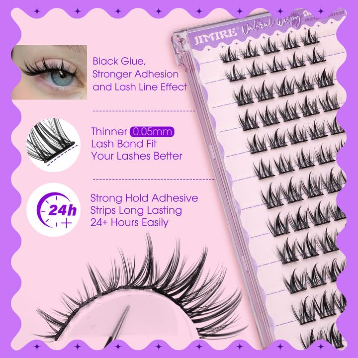 Self Adhesive Eyelashes Manga Lash Clusters Natural Look 8-14MM Wispy Pre Glued Eyelashes Clusters No Glue Needed Press on Lashes Reusable Invisible Band Cluster Eyelash Extensions by JIMIRE-FemmiqueWomen
