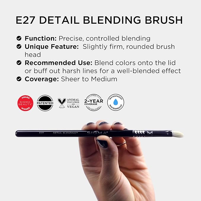 Sigma Beauty Professional E27 Detail Eyeshadow Blending Brush – Eyeshadow Application and Blending Brush - Apply Pigment and Blend Harsh Lines for a Well Blended Effect (1 Brush)-FemmiqueWomen