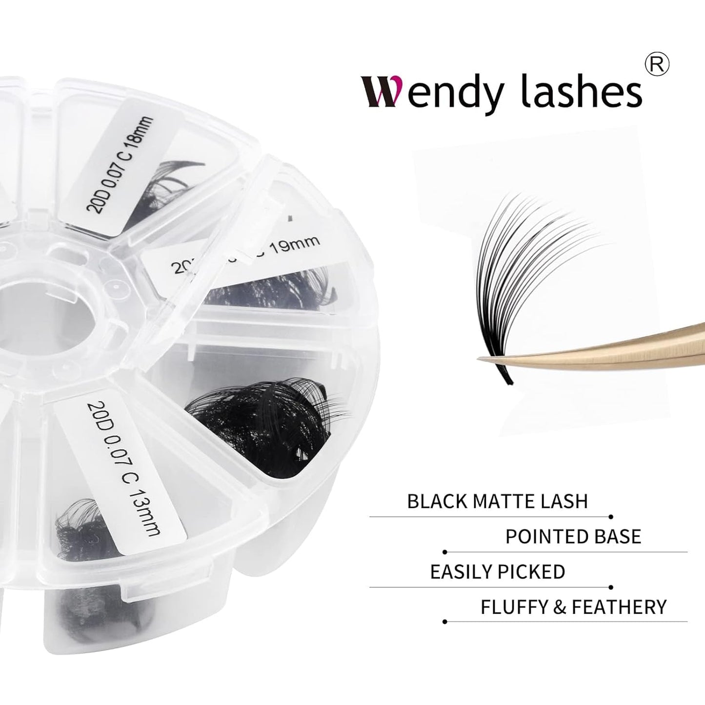 Premade Fans for Eyelash Extension: 20D, Wendy Lashes, Handmade Fans, Pre-made, For Lash-Artists, D, 9-16mm-FemmiqueWomen
