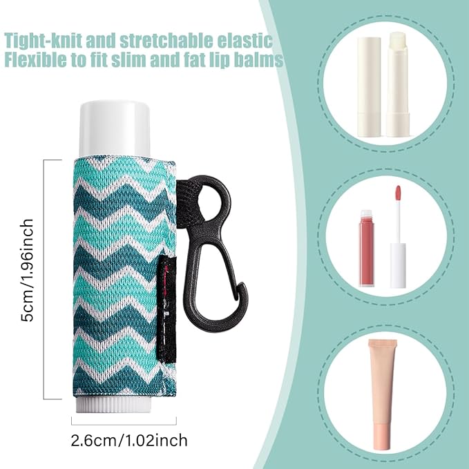 3PCS Lip Balm Holder Sleeves Chapstick Holder Keychain Lip Gloss Holder Keychain Elastic Sleeves (Black/light blue strip/dark blue strip)-FemmiqueWomen