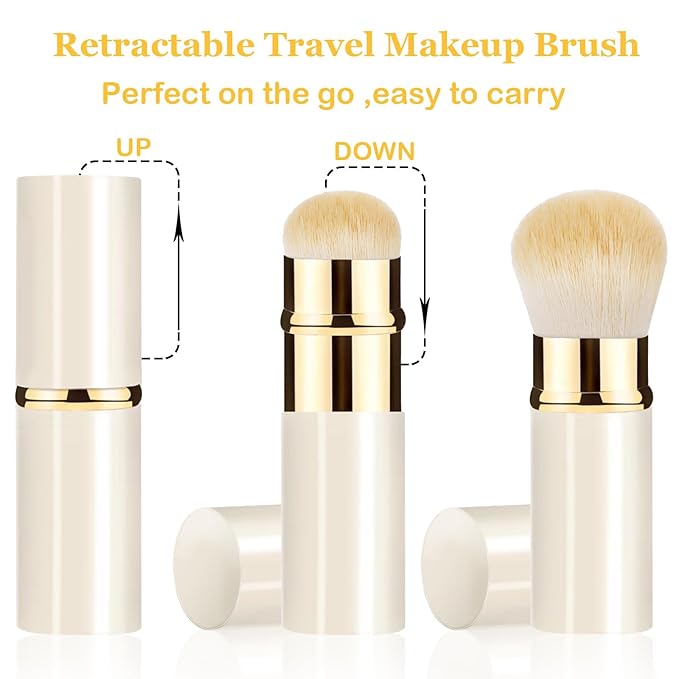 Makeup Brush, Retractable 2 Pack Travel Kabuki Powder Makeup Brush, Foundation Face Blush Brushes for Blending Liquid, Blush, Bronzer, Buffing, Sunscreen,Flawless Cosmetics-FemmiqueWomen