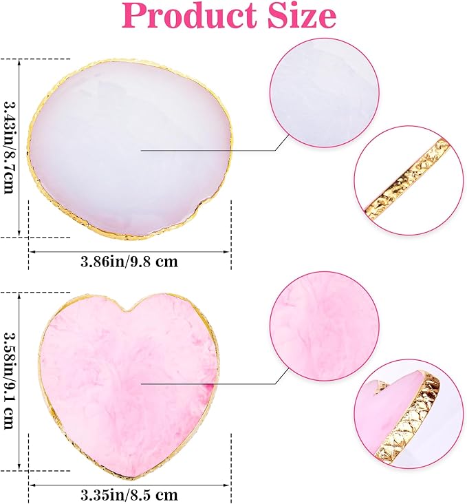2pcs Heart-Shaped Resin Nail Art Palette, Gold Edge Round Makeup Mixing Palette, Nail Polish Plate, Nail Art Display Board Makeup Plate Cosmetic Mixing Tools-FemmiqueWomen