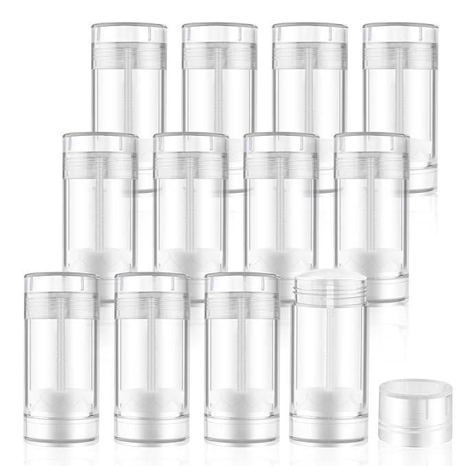 12 Pieces 15g Clear Plastic Deodorant Containers,Empty 1/2 oz Travel Lip Balm Tubes,Refillable Twist-UP Solid Perfume Tubes,Lipstick Tubes for DIY-FemmiqueWomen