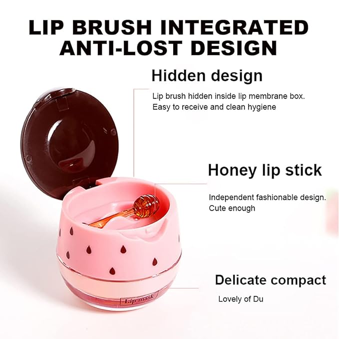 2 Pcs Strawberry & Honey Lip Balm, Lip Mask with Stick, Moisturizing Lip Sleeping Mask Day & Night Lip Care - Hydrate Repair Prevent Dry Cracked Exfoliate (Honey+Strawberry)-FemmiqueWomen