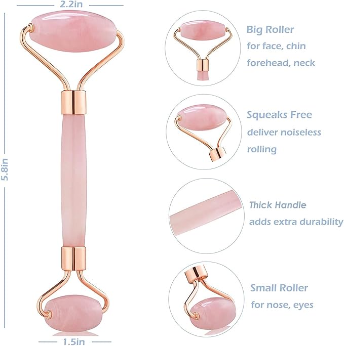 Jade Roller for Face - Rose Quartz Face Roller Skin Care - Stone Facial Roller, Face Massager for Women, Relieve Stress, Remove Wrinkles Eye Puffiness-FemmiqueWomen