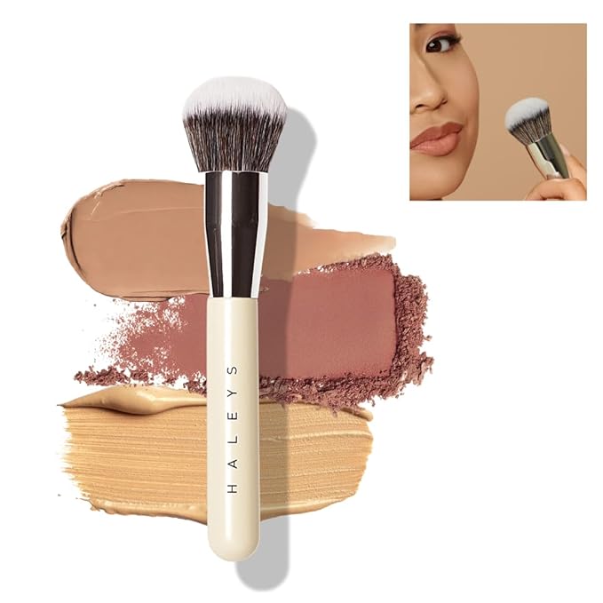 HALEYS Kabuki Makeup Brush VEGAN+CRUELTY-FREE, Sustainable Wood, Vegan Bristles for Airbrushed Finish, For Creams, Liquids, Powder, Streak-free, Perfect Blending, Buffs, Blurs, Smooths with Control-FemmiqueWomen