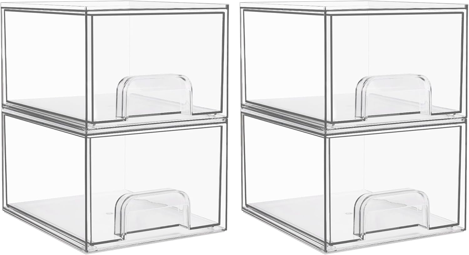 Vtopmart 4 Pack Clear Small Stackable Storage Drawers,Acrylic Bathroom Makeup Organizer,Plastic Storage Bins For Vanity, Undersink, Kitchen Cabinets, Pantry, Home Organization-FemmiqueWomen