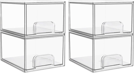 Vtopmart 4 Pack Clear Small Stackable Storage Drawers,Acrylic Bathroom Makeup Organizer,Plastic Storage Bins For Vanity, Undersink, Kitchen Cabinets, Pantry, Home Organization-FemmiqueWomen